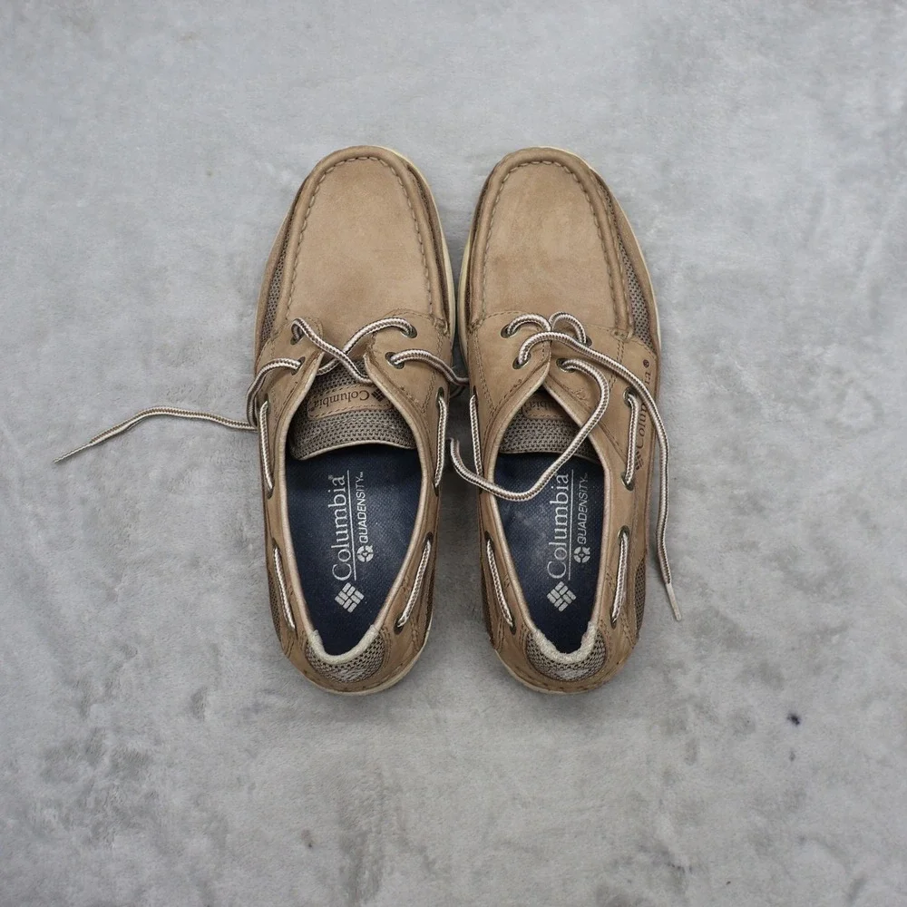 Columbia Men 8.5 Boat Shoes Brown‎ Leather Quadensity Earl Cove Waterproof Suede